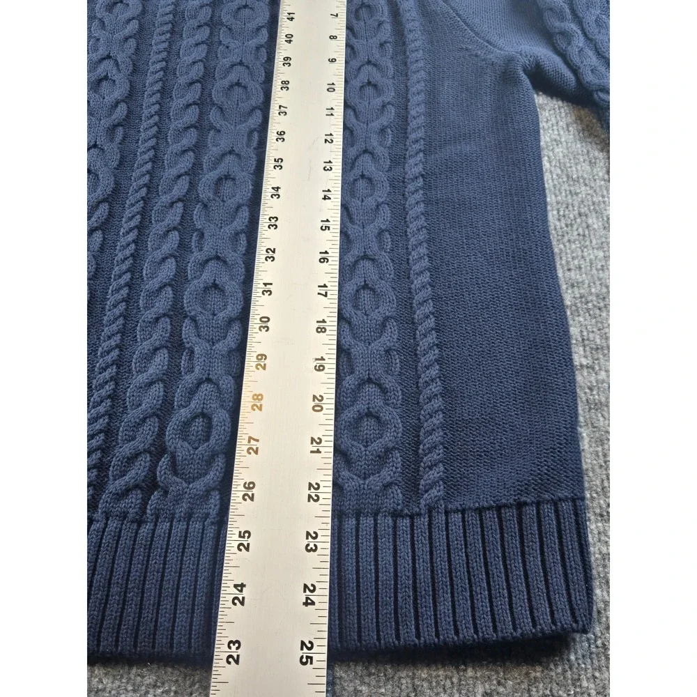 LL Bean Mens Navy Blue Cable Knit Crewneck Sweater Small Regular Fisherman